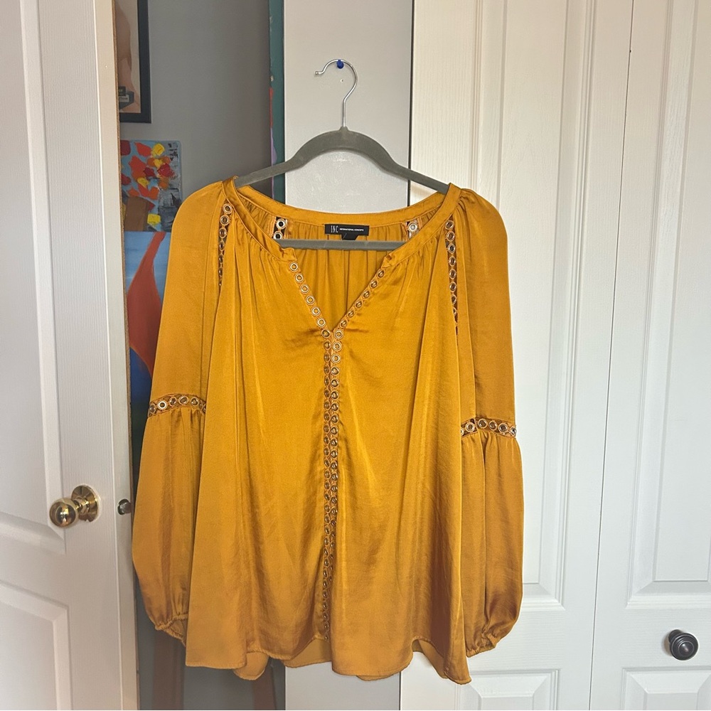 INC International Concepts Mustard Blouse with Lace Details